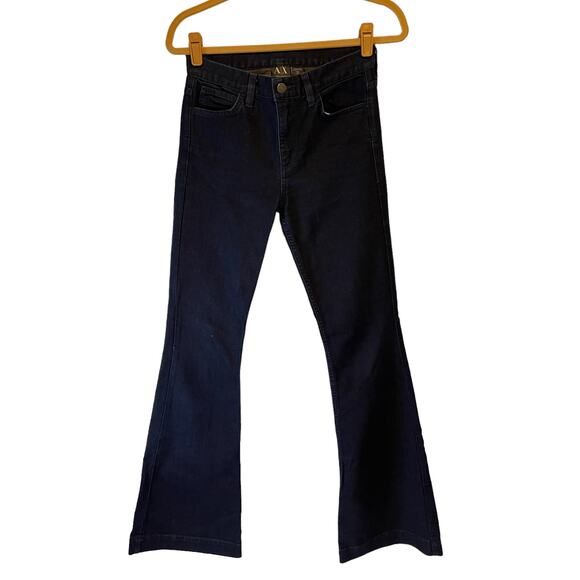Armani Exchange High Waist Flared Dark Wash Blue Denim Jeans Size 2 - Picture 3 of 14